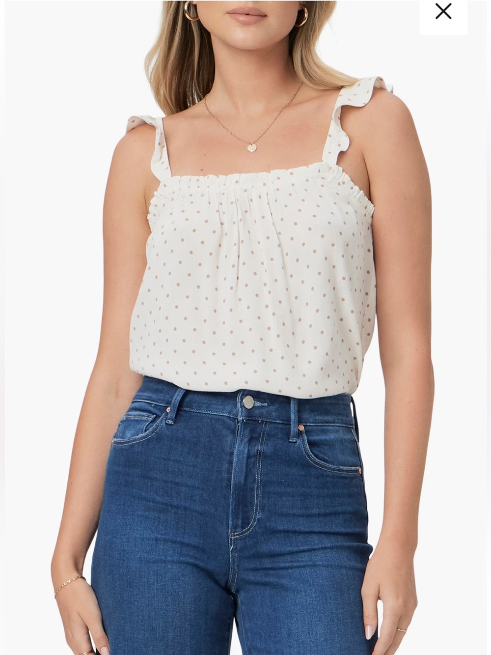 NWT Paige Lyala Cream Polka Dot Ruffle Strap Tank Top in Seashell Cafe 🐚 Sz 8✨